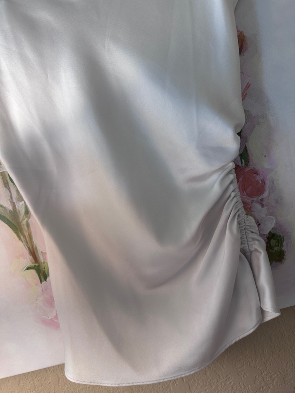Banana Republic White Satin Side-Ruched Short Sleeve Top - Picture 3 of 3